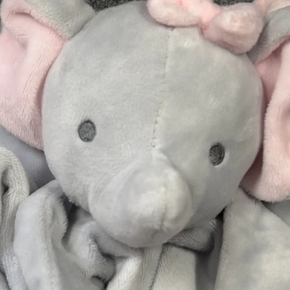 Dan Dee Baby Lovey Security Blanket Elephant Plush Gray Bow Rattle Embroidered